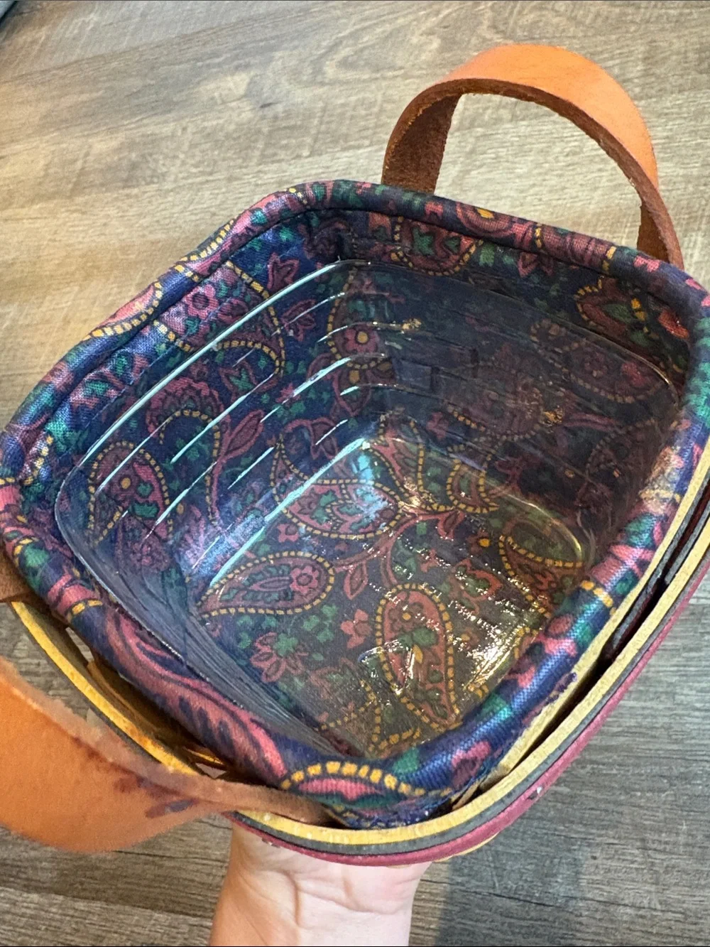 Longaberger Handwoven Strawberry Basket Paisley Fabric & Protector ‘99